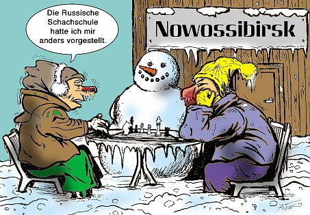 Schach-Karikatur russische Schachschule