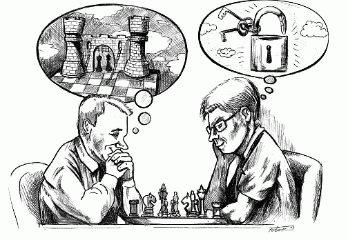 Schach-Karikatur: Traumschlösser