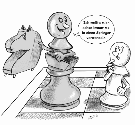 Schach-Karikatur: Die Unterverwandlung